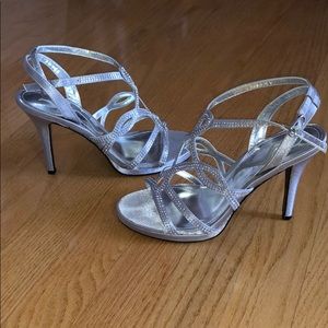 Nina silvery gray sparkle strappy heels